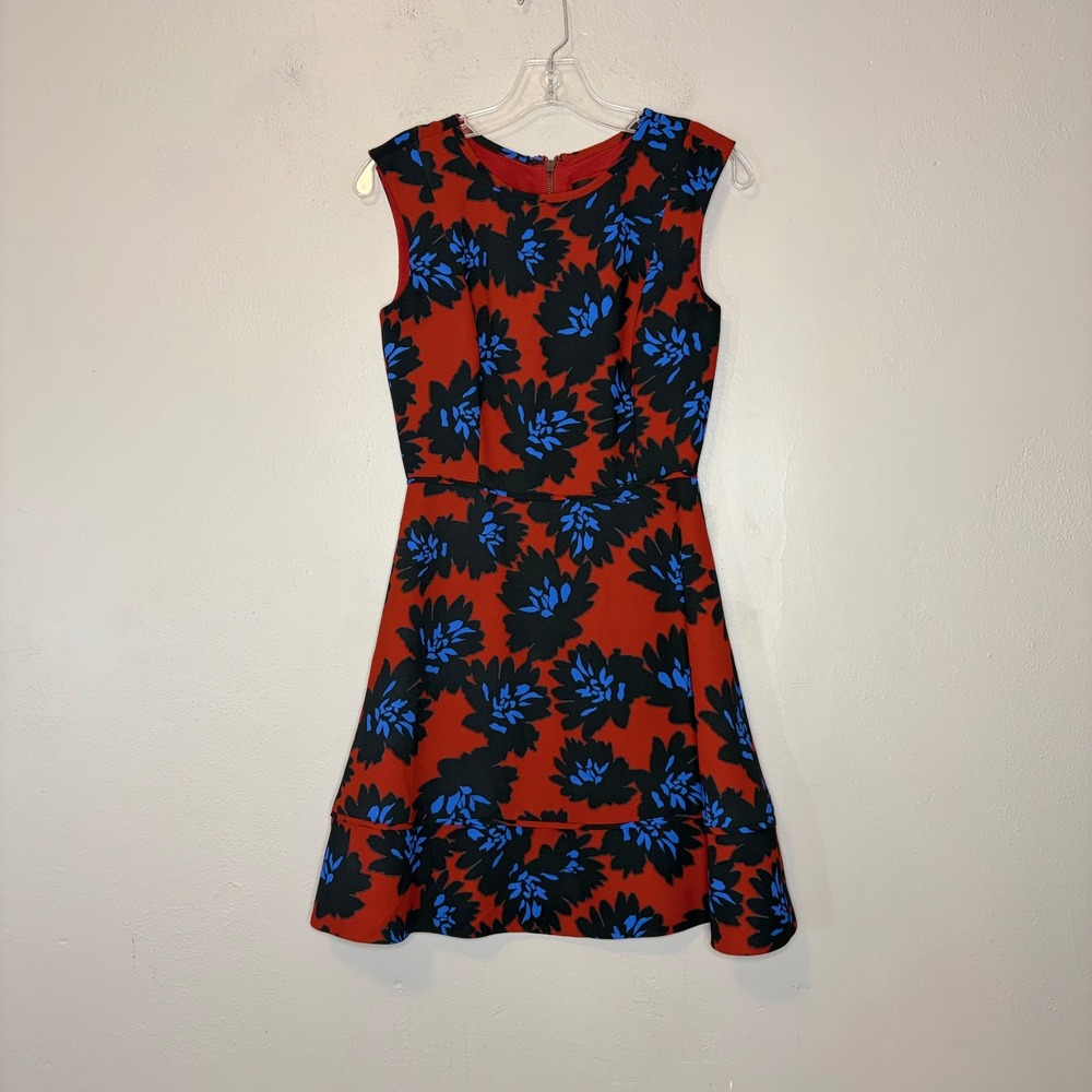 J.Crew Red Black Blue Floral Fit and Flare Dress B9820 Womens 0 Sleeveless